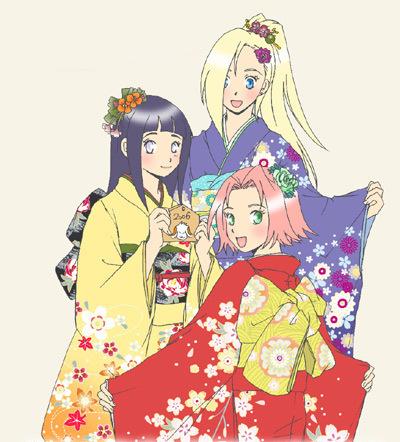 Sakura and Ino and Hinata in kimono